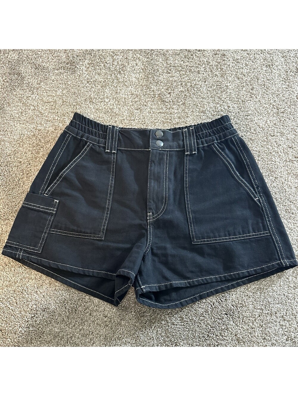 BDG Urban Outfitters Cargo Skate Shorts Women's M Black Denim Contrast Stitching